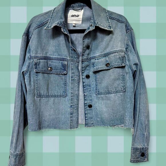 Aerie Light Weight Cropped Denim Shacket - Picture 1 of 4